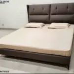 Eddie Brown Contemporary Minimalist style Velvet Upholstered King Size Bed with bedside tables