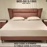 Inferno Brown Contemporary Minimalist style Velvet Upholstered King Size Bed with bedside tables