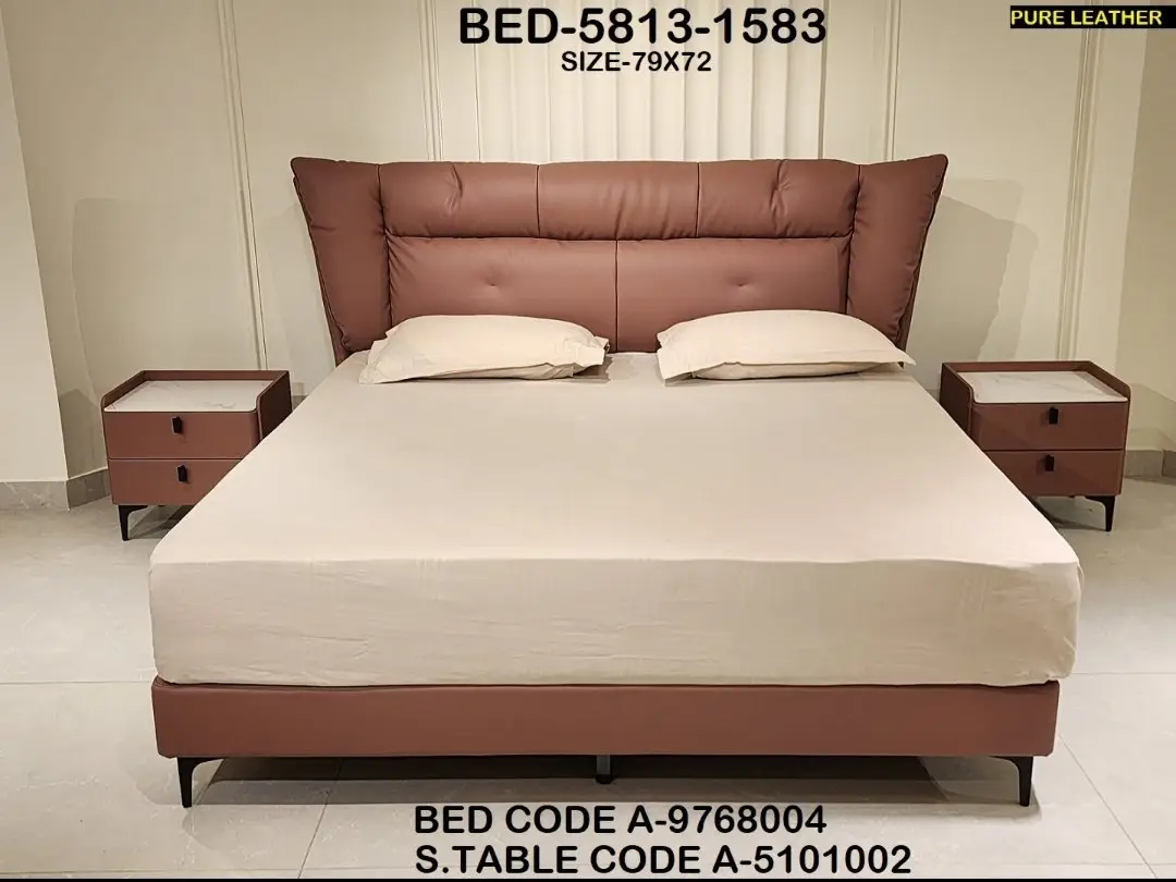 Inferno Brown Contemporary Minimalist style Velvet Upholstered King Size Bed with bedside tables - Image 1