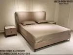 Impression Beige Contemporary Minimalist style Velvet Upholstered King Size Bed with bedside tables