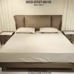 ZenLux Beige Contemporary Minimalist King Size Velvet Upholstered Bed with Bedside Tables