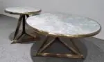 Pair of 2 Coffee Table Stainless Steel Golden Leg +Faux Marble Table Top