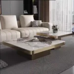 Square Nested Coffee Table - Stainless Steel Gold Base With White Marble Top Crosby Luxe Marble Center Table Set - Image 5