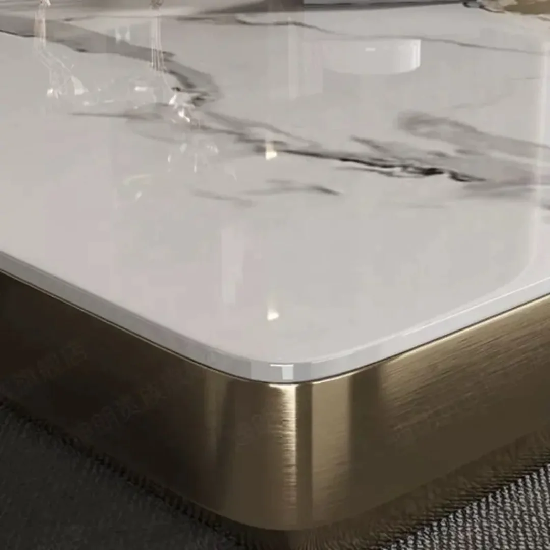 Square Nested Coffee Table - Stainless Steel Gold Base With White Marble Top Crosby Luxe Marble Center Table Set - Image 3