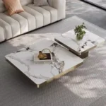 Square Nested Coffee Table - Stainless Steel Gold Base With White Marble Top Crosby Luxe Marble Center Table Set - Image 6