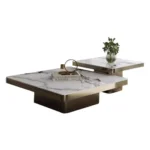 Square Nested Coffee Table - Stainless Steel Gold Base With White Marble Top Crosby Luxe Marble Center Table Set - Image 2