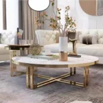 Glenn Coffee Table Gold Stainless Steel base With Faux Marble Table Top