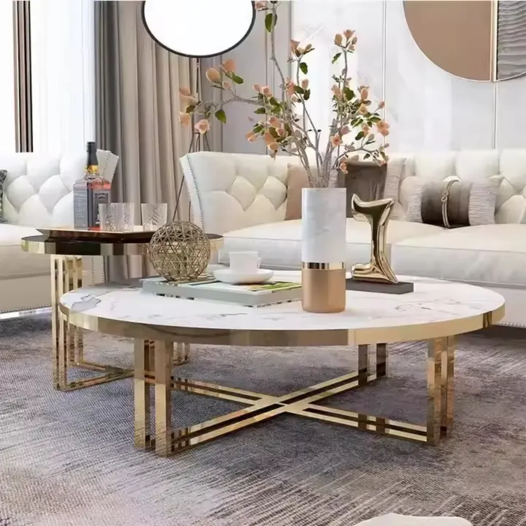 Glenn Coffee Table Gold Stainless Steel base With Faux Marble Table Top - Image 1