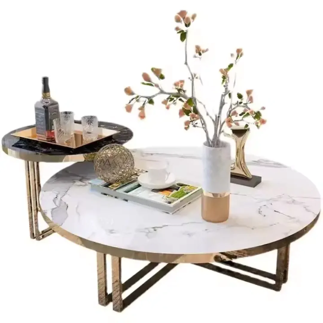 Glenn Coffee Table Gold Stainless Steel base With Faux Marble Table Top - Image 3
