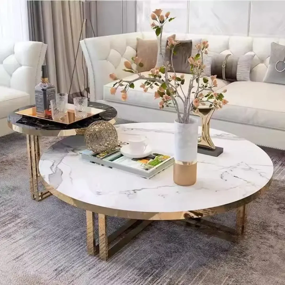 Glenn Coffee Table Gold Stainless Steel base With Faux Marble Table Top - Image 5