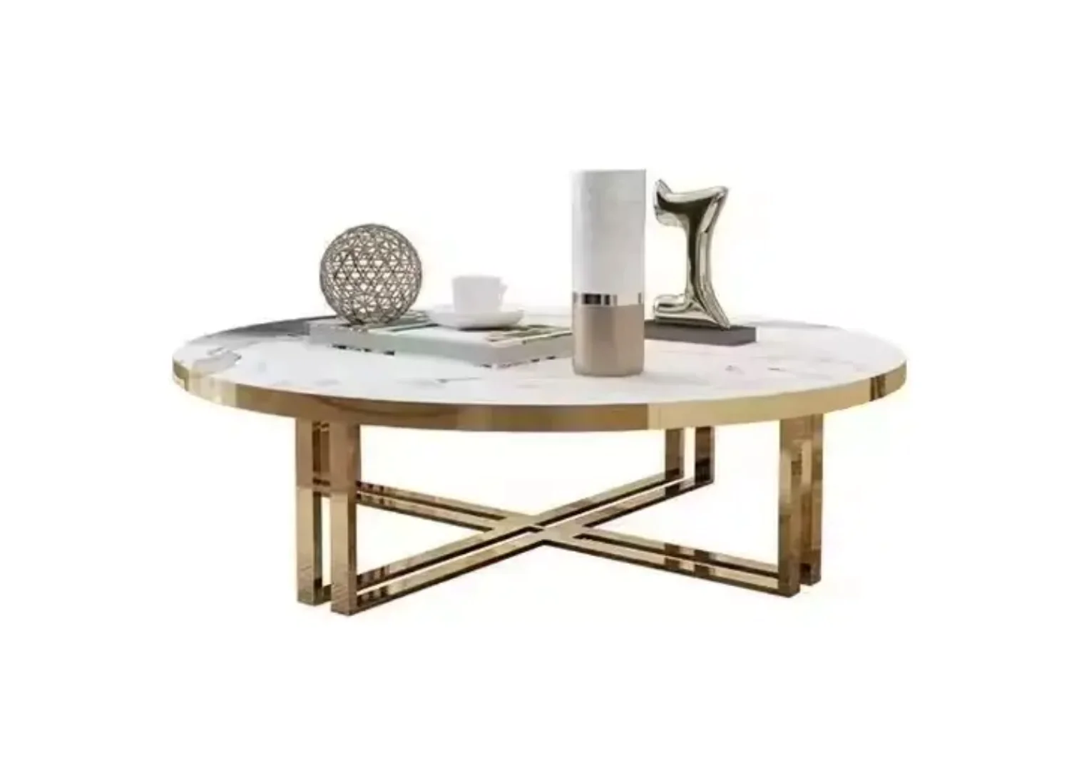 Glenn Coffee Table Gold Stainless Steel base With Faux Marble Table Top - Image 4