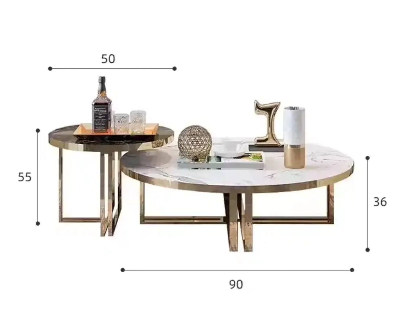 Glenn Coffee Table Gold Stainless Steel base With Faux Marble Table Top - Image 2