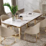 Rolex Dining Table Stainless Steel Golden Leg + Natural Marble Top Table (white)