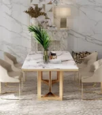 Rolex Dining Table Stainless Steel Golden Leg + Natural Marble Top Table (white) - Image 4