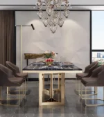 Rolex Dining Table Stainless Steel Golden Leg + Natural Marble Top Table (white) - Image 3