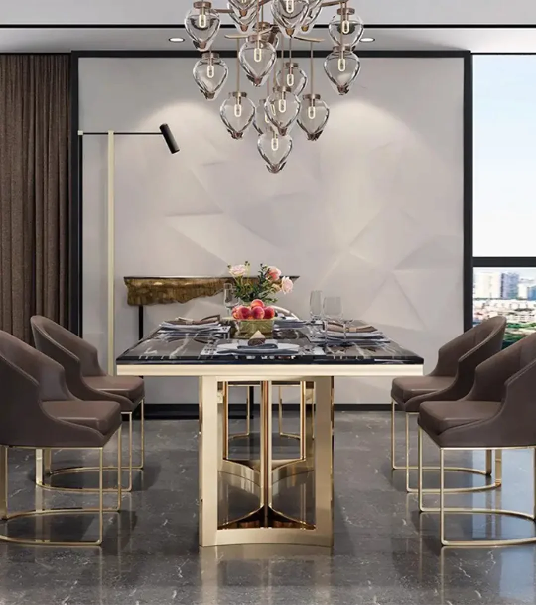 Rolex Dining Table Stainless Steel Golden Leg + Natural Marble Top Table (white) - Image 3