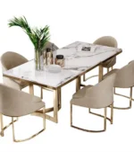 Rolex Dining Table Stainless Steel Golden Leg + Natural Marble Top Table (white) - Image 2