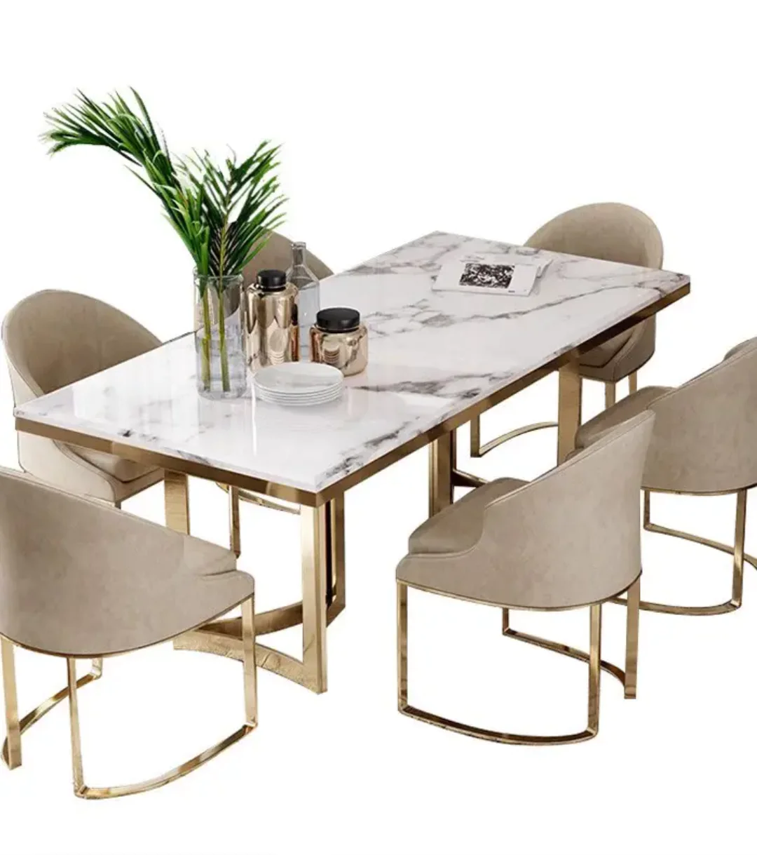 Rolex Dining Table Stainless Steel Golden Leg + Natural Marble Top Table (white) - Image 2