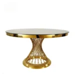 Round Dining Table Maximalist Living Room White Steel With Faux Marble Table Top | Dining Table - Image 2