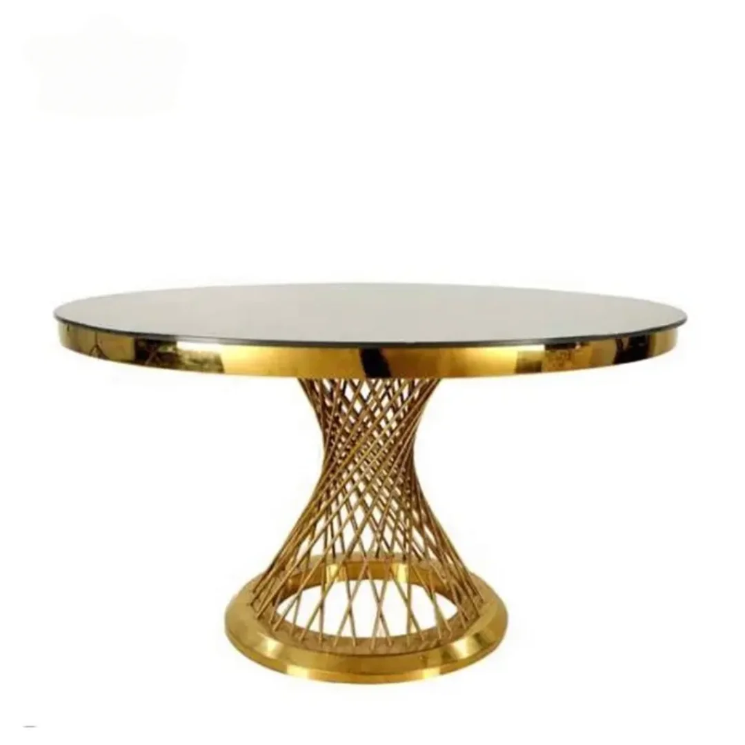 Round Dining Table Maximalist Living Room White Steel With Faux Marble Table Top | Dining Table - Image 2