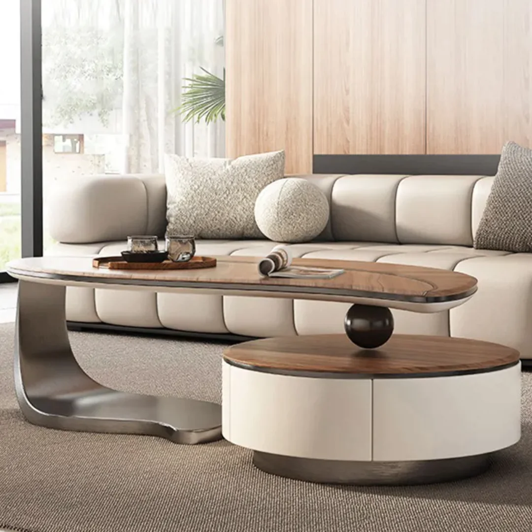 Crosby Signature Coffee Table Set (Pair) | Eco-Friendly Wooden Tops with Stainless Steel Base - Image 4