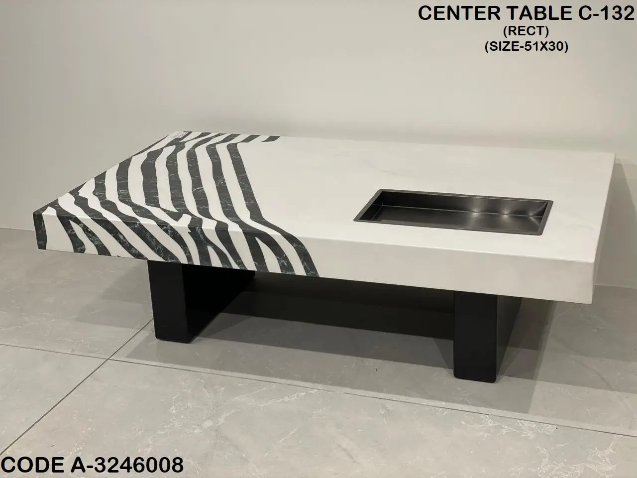 Chopard Minimalist Coffee Table Stainless Steel Base with High Gloss Laminated Top Wooden Table - Image 1