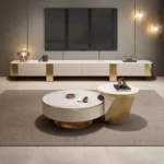 Metro TV Cabinet Stainless Steel marble Table top + wooden table - Image 4