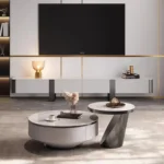 Metro TV Cabinet Stainless Steel marble Table top + wooden table - Image 3