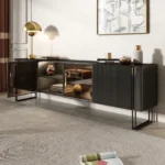 Grand TV Unit | Modern TV Cabinet Marble Slate Carbon Steel Base