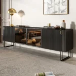 Grand TV Unit | Modern TV Cabinet Marble Slate Carbon Steel Base - Image 4