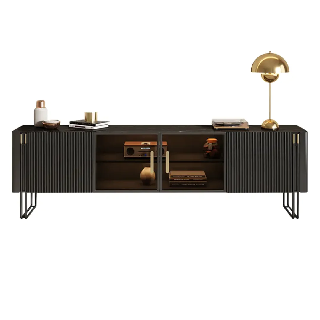 Grand TV Unit | Modern TV Cabinet Marble Slate Carbon Steel Base - Image 3