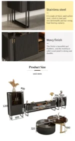 Grand TV Unit | Modern TV Cabinet Marble Slate Carbon Steel Base - Image 6