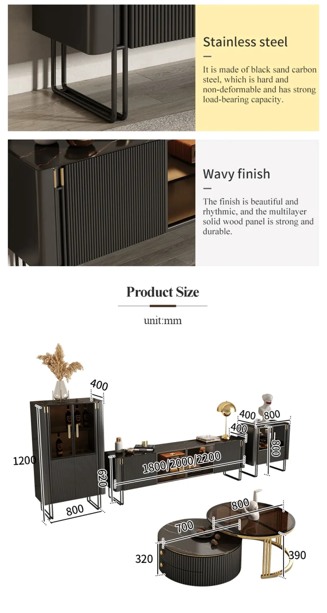 Grand TV Unit | Modern TV Cabinet Marble Slate Carbon Steel Base - Image 6