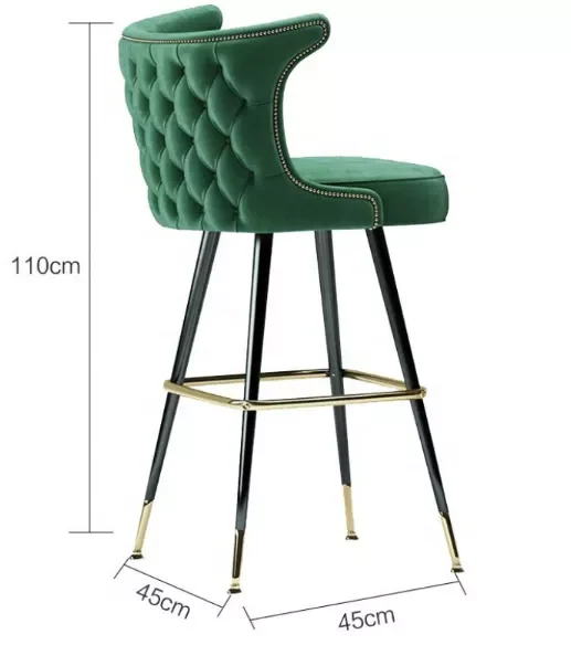 New Style Iron Leg Bar Counter Chair In Green trend-setting Velvet Bar Chair - Image 2