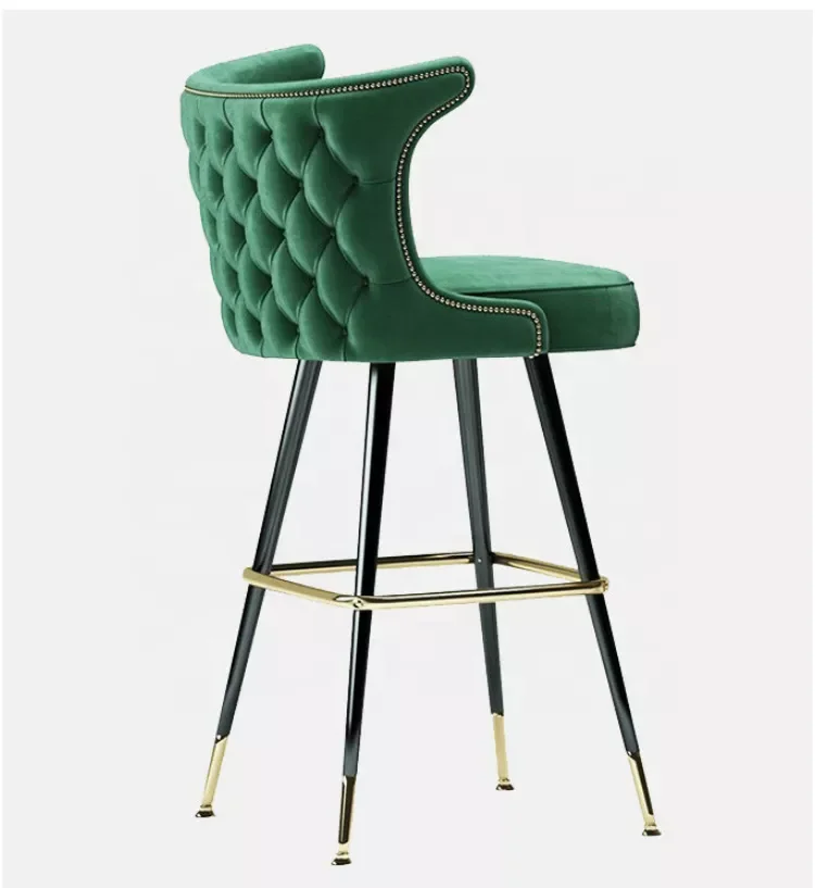 New Style Iron Leg Bar Counter Chair In Green trend-setting Velvet Bar Chair - Image 1