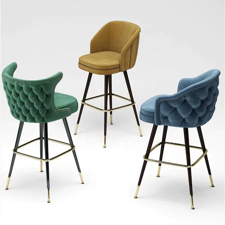 New Style Iron Leg Bar Counter Chair In Green trend-setting Velvet Bar Chair - Image 3