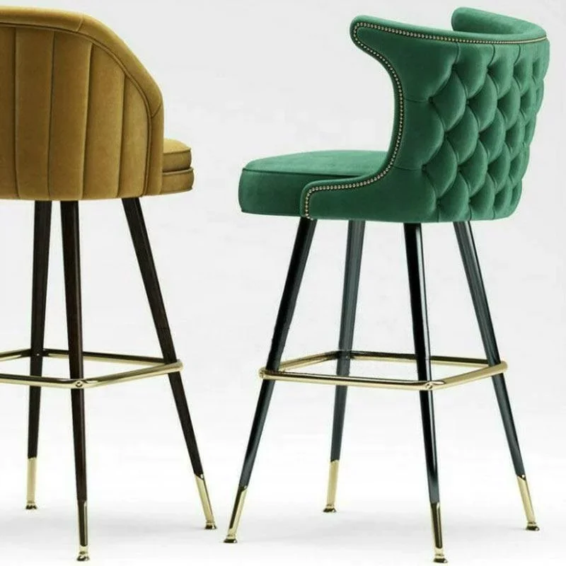 New Style Iron Leg Bar Counter Chair In Green trend-setting Velvet Bar Chair - Image 4