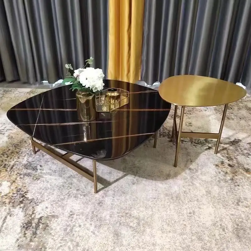 Italian Design light luxury rock gold plate coffee table modern - Image 1