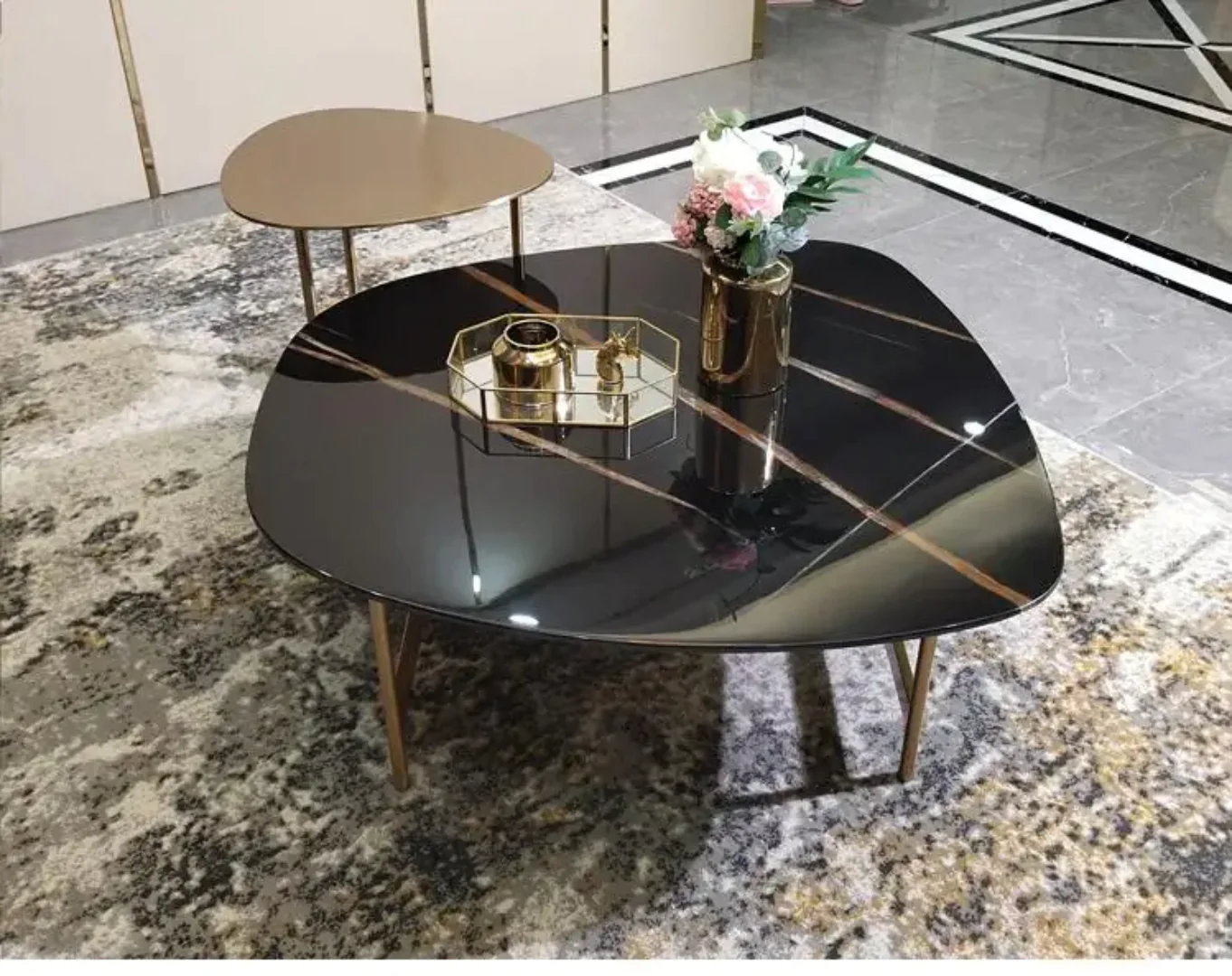 Italian Design light luxury rock gold plate coffee table modern - Image 5