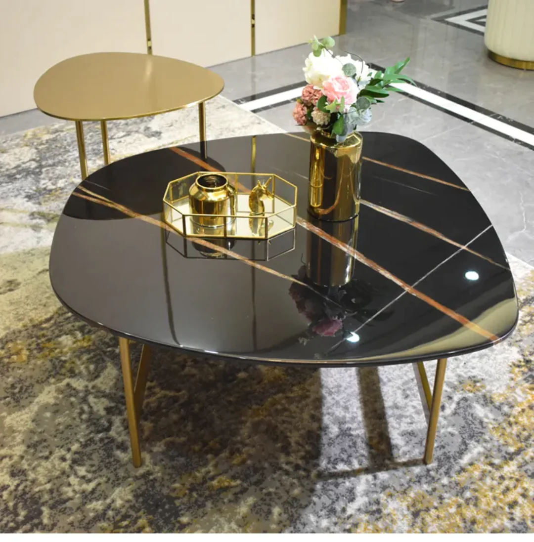 Italian Design light luxury rock gold plate coffee table modern - Image 6