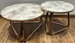 Pair of 2 Coffee Table Stainless Steel Golden Leg +Faux Marble Table Top - Image 2