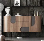 Wabi Sabi Style Round Veneere Top Mild Steel Legs Bar Cabinet