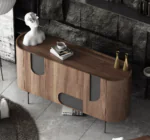 Wabi Sabi Style Round Veneere Top Mild Steel Legs Bar Cabinet - Image 2