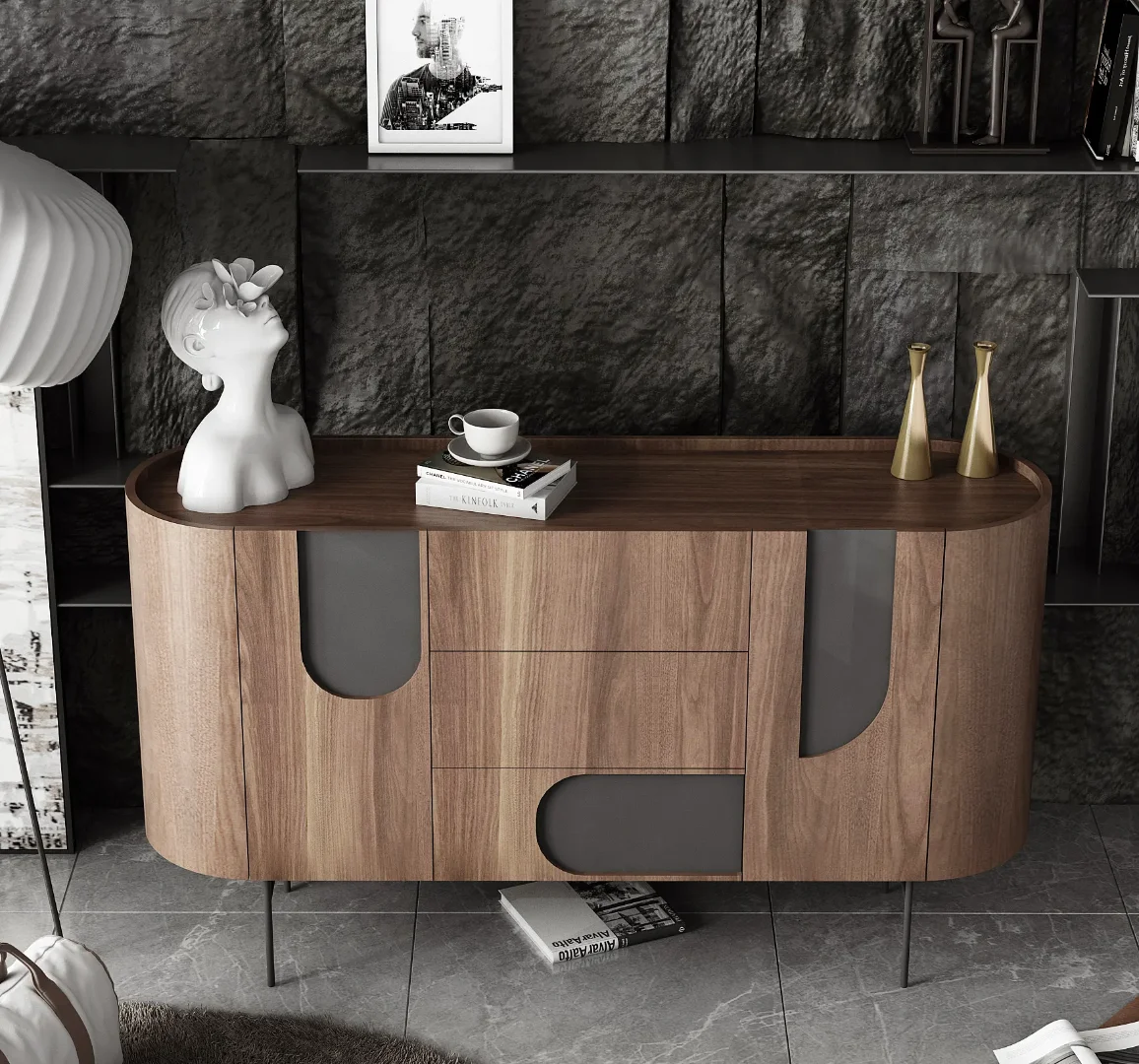 Wabi Sabi Style Round Veneere Top Mild Steel Legs Bar Cabinet - Image 3