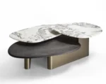 Regal Modern Hourglass Sintered Stone Coffee Table – Gray & Gold