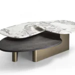 Regal Modern Hourglass Sintered Stone Coffee Table – Gray & Gold