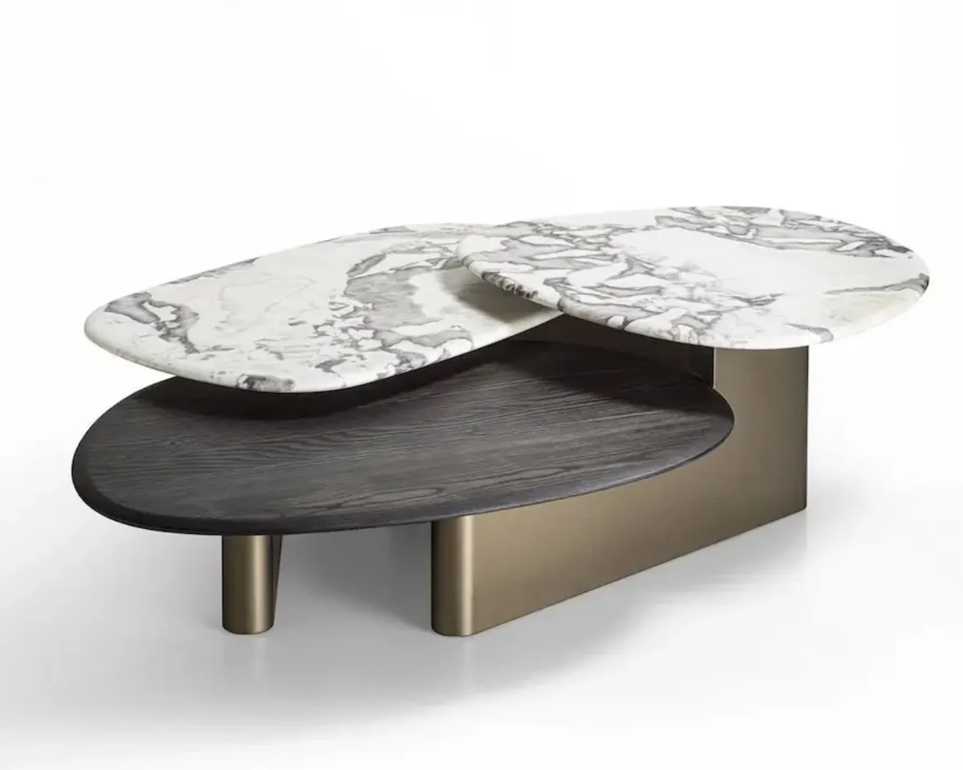 Regal Modern Hourglass Sintered Stone Coffee Table – Gray & Gold - Image 1
