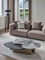 Regal Modern Hourglass Sintered Stone Coffee Table – Gray & Gold - Image 2