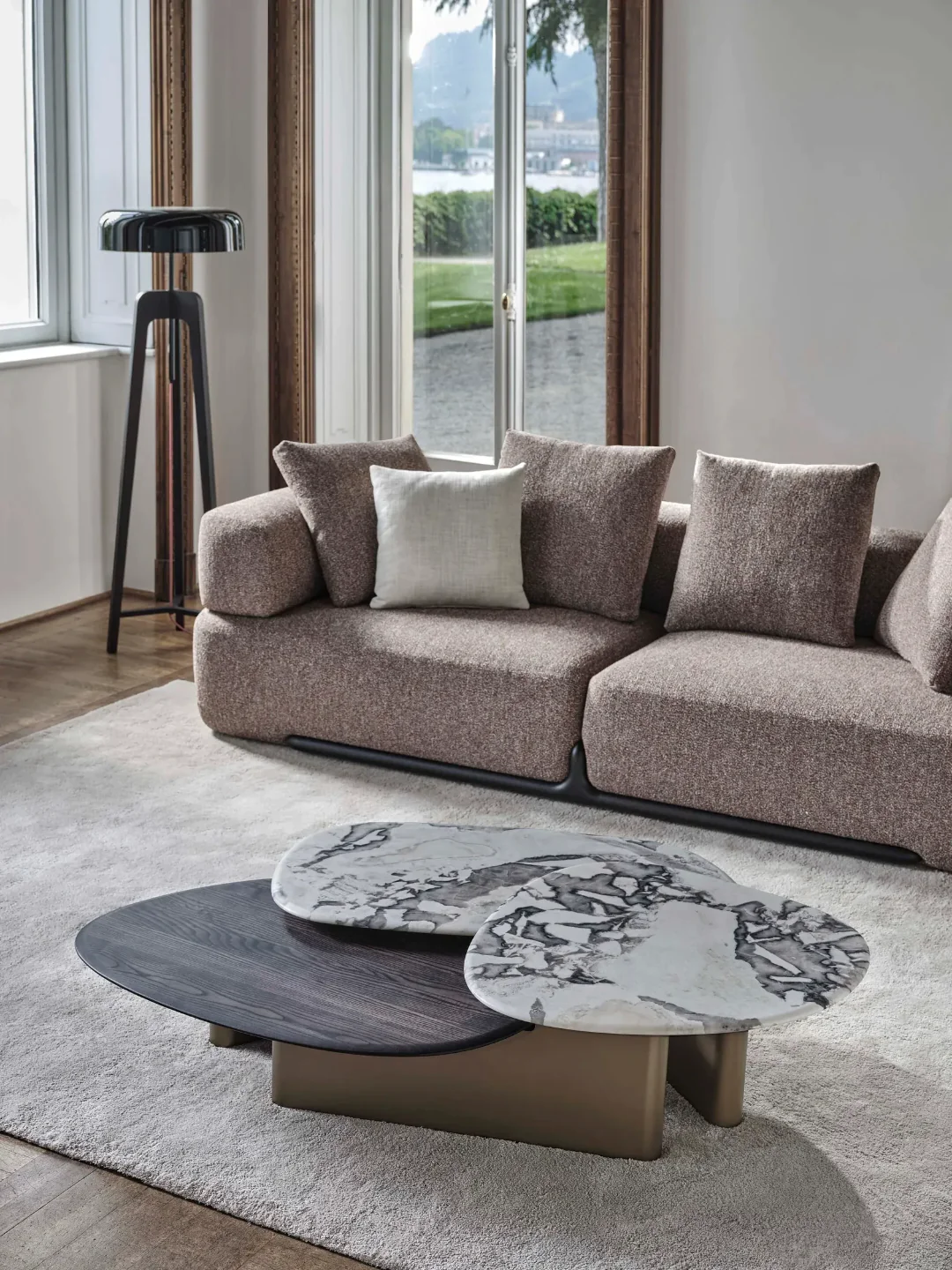 Regal Modern Hourglass Sintered Stone Coffee Table – Gray & Gold - Image 2