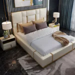 Crosby Modern Warm White Leather Upholstered Low Profile Platform Bed with Hydraulic - Image 2